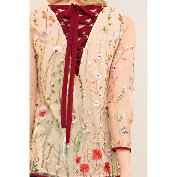 Entro Floral  Embroidered Top, Sand - Picture 5 of 5